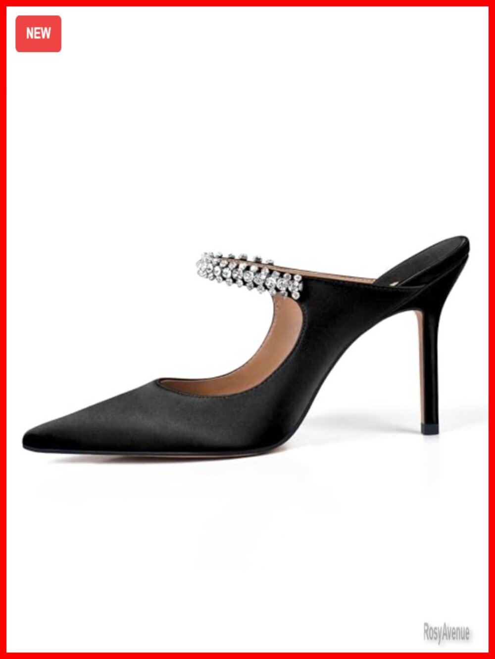Rhinestone Heeled Mules Pointed Toe Slip On 4 Inch Stiletto Dress Wedding Pump